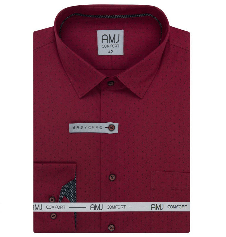 Pánská košile AMJ bavlněná, červená s černým kropením, VDBR1385, dlouhý rukáv, regular fit, vel. 49/50