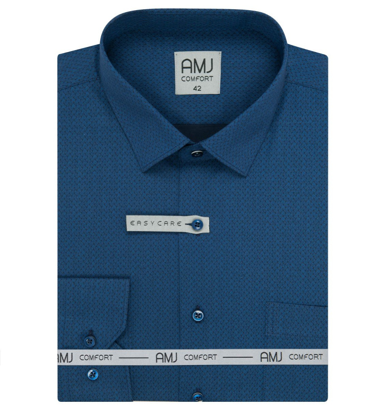 Pánská košile AMJ bavlněná, tmavě modrá vlnkovaná VDSB1388, dlouhý rukáv, slim fit, vel. 42