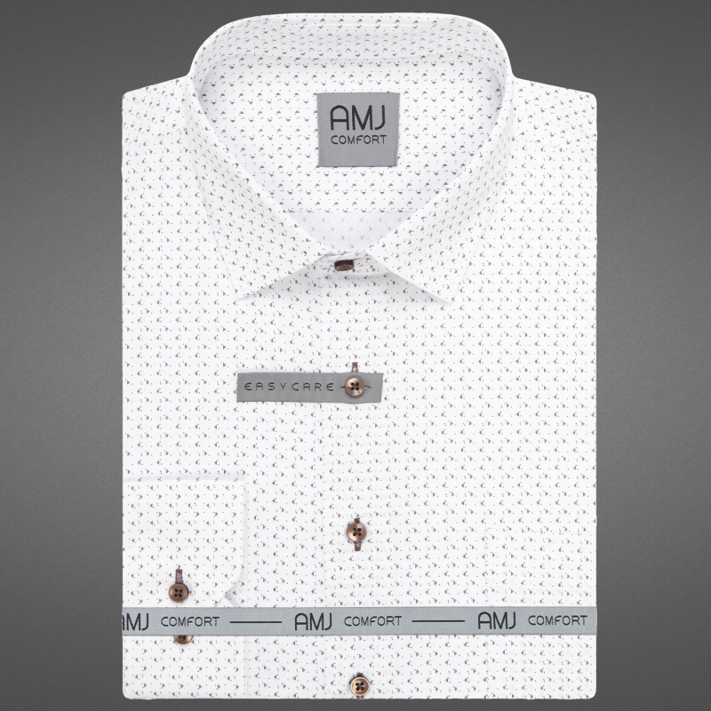 AMJ Pánská košile AMJ bavlněná, bílá s trojúhelníky VDSB1398, dlouhý rukáv, slim fit, vel. 41
