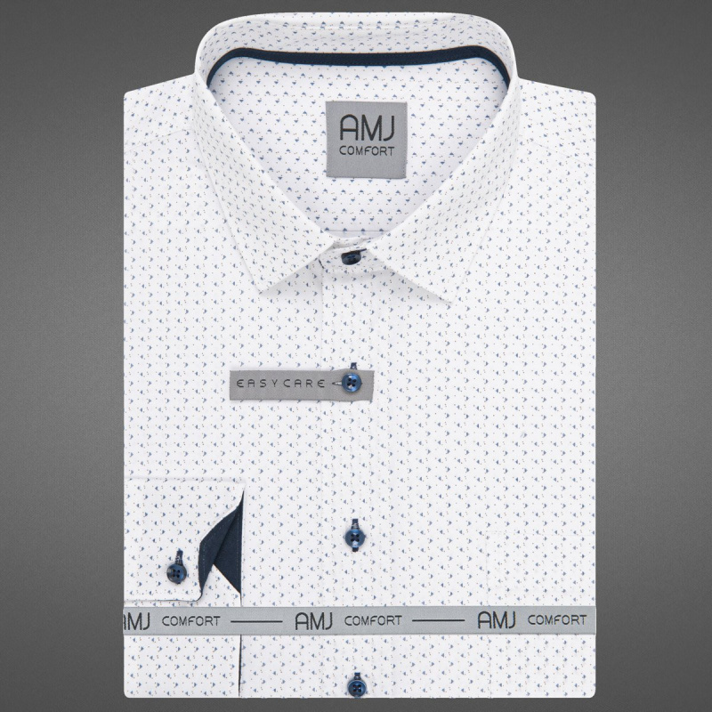 Pánská košile AMJ bavlněná, bílá s tmavě modrými trojúhelníčky VDSBR1399, dlouhý rukáv, slim fit, vel. 38