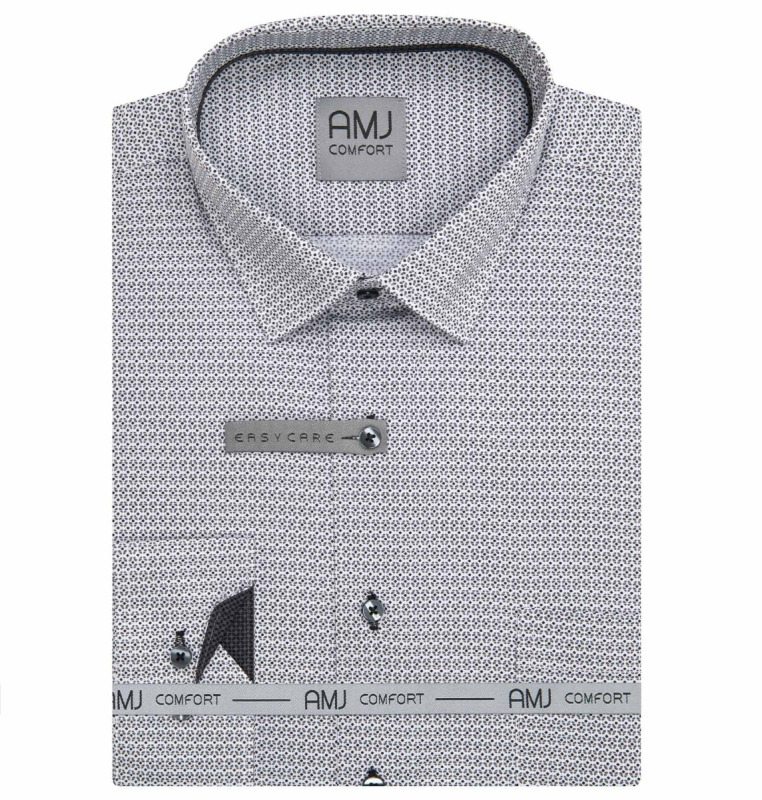 AMJ Pánská košile AMJ bavlněná, šedá síťovaná VDBPSR1511, dlouhý rukáv, prodloužená délka, slim fit, vel. 39