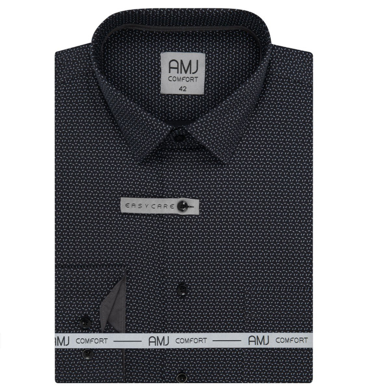 Pánská košile AMJ bavlněná, černá - bíle kropenatá VDSBR1407, dlouhý rukáv, slim fit, vel. 43