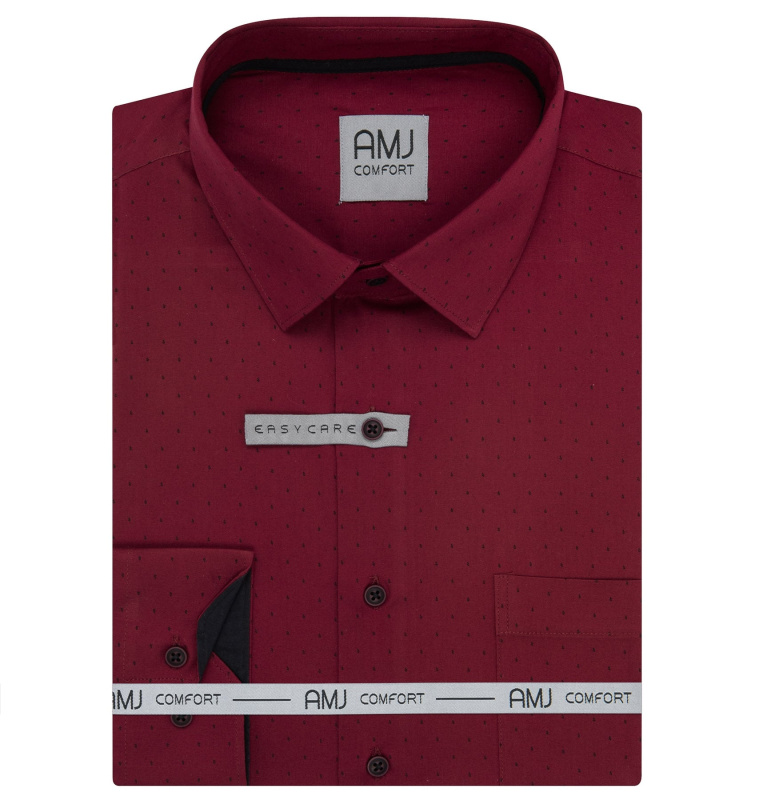 Pánská košile AMJ bavlněná, vínová s puntíky VDBR1409, dlouhý rukáv, regular fit, vel. 51/52