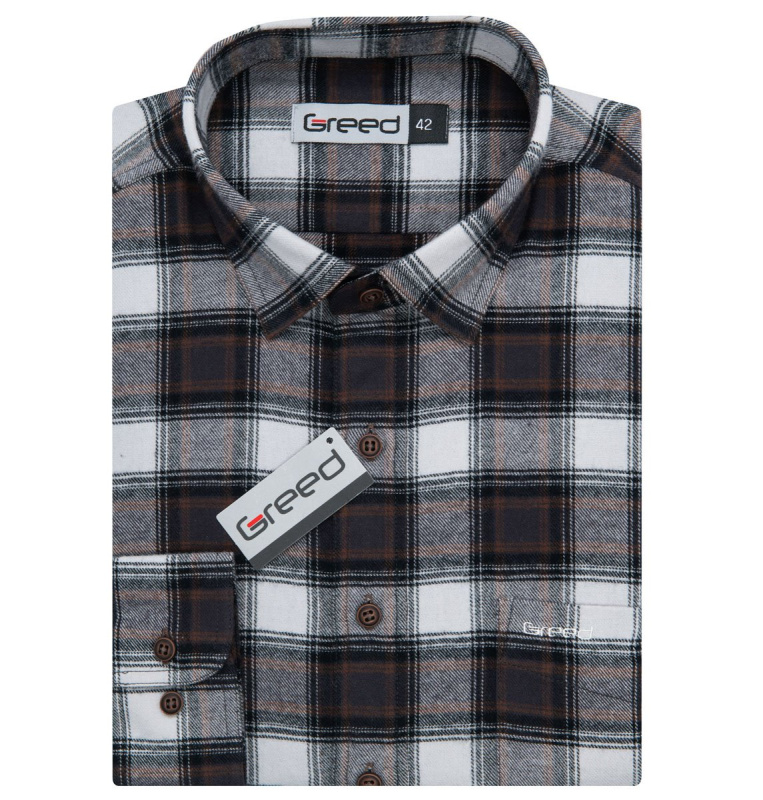 AMJ Pánská košile GREED flanelová, šedá károvaná SDF388, dlouhý rukáv, regular fit, vel. 42