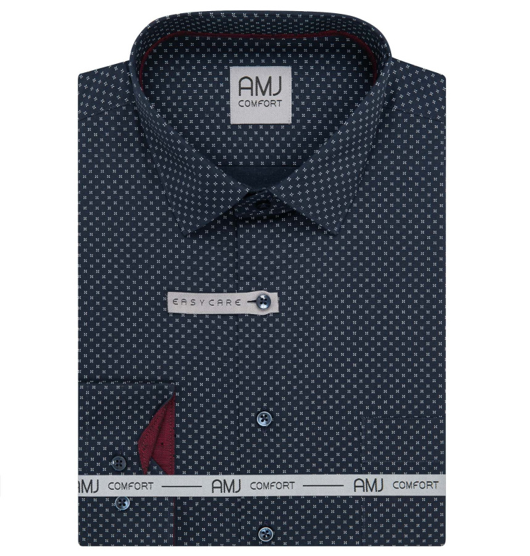 Pánská košile AMJ bavlněná, tmavě modrá s křížky, VDBPR1412, dlouhý rukáv, prodloužená délka, vel. 45