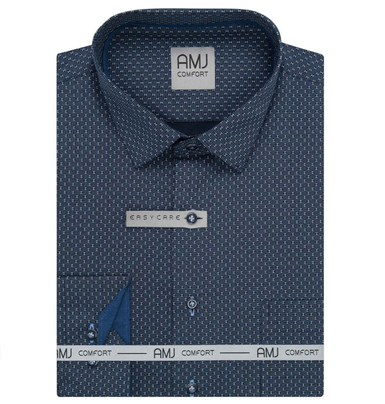 Pánská košile AMJ bavlněná, modrá puntíkovaná VDBR1422, dlouhý rukáv, regular fit, vel. 42