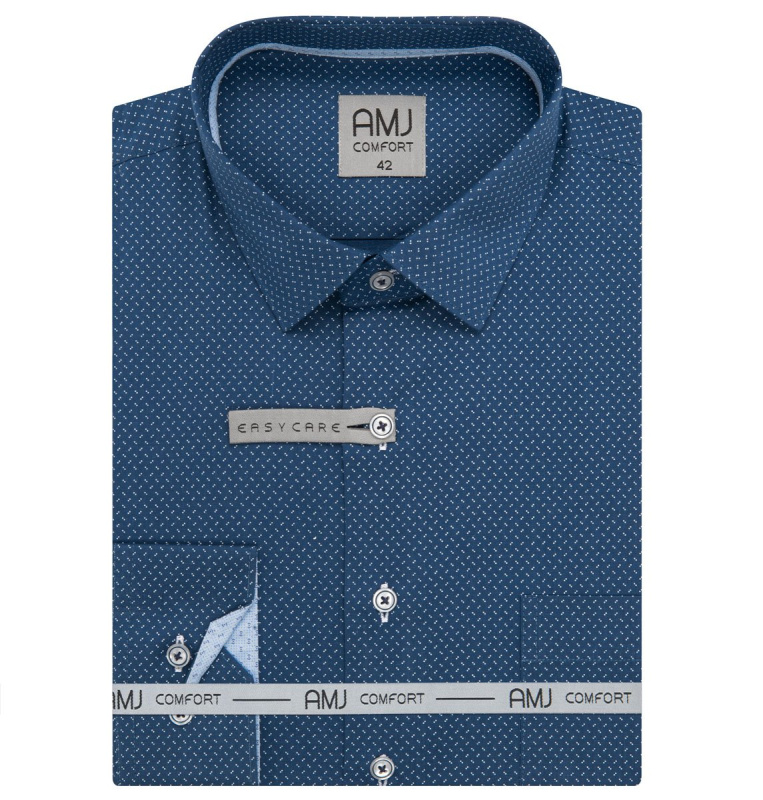Pánská košile AMJ z lyocellu, modrá s bílými dvojtečkami, VDER1425, dlouhý rukáv, regular fit, vel. 41