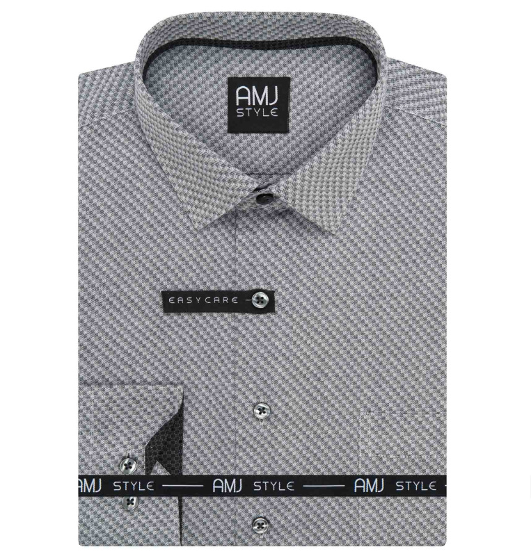 Pánská košile AMJ šedá kostičkovaná VDS1427, dlouhý rukáv, slim fit, vel. 40