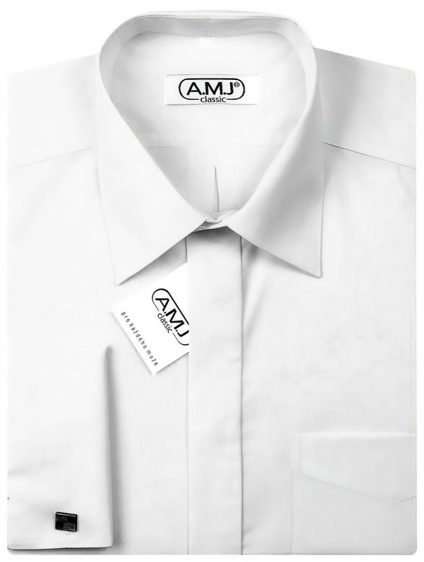 AMJ Pánská košile na manžetové knoflíčky JDPSA018MK bílá, dlouhý rukáv, prodloužená délka, slim fit, vel. 39