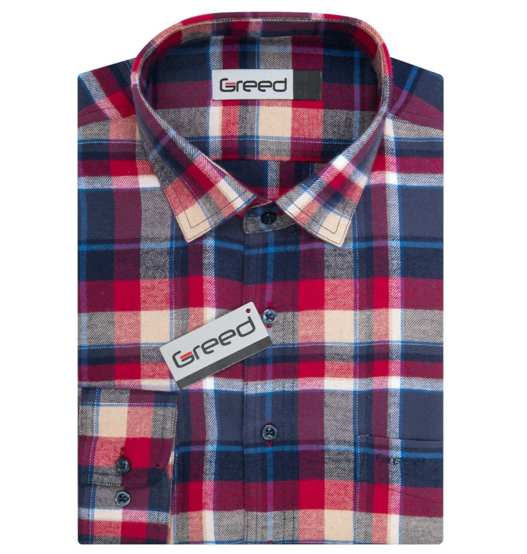 AMJ Pánská košile GREED flanelová, červenomodré káro SDF397, dlouhý rukáv, vel. 41