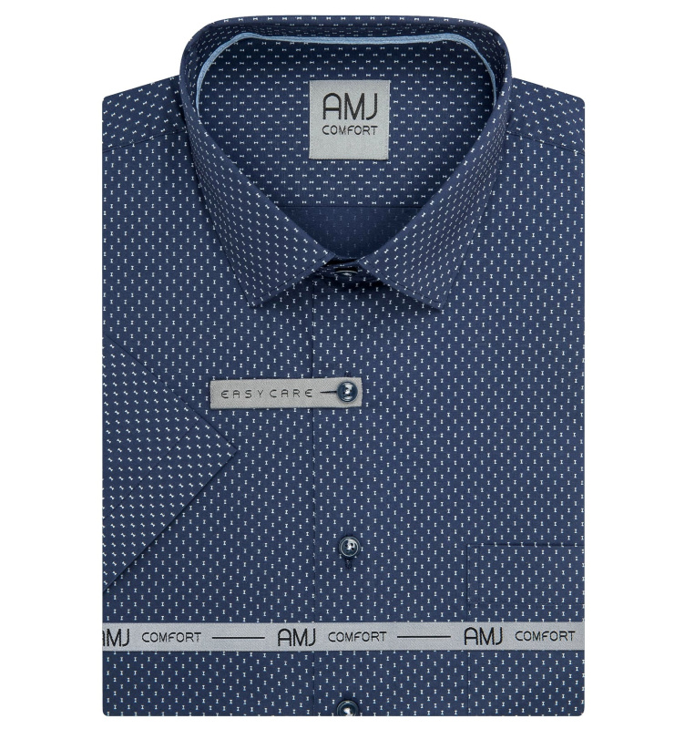 AMJ Pánská košile bavlněná, tmavě modrá se světle modrými čárkami, VKBR1430, krátký rukáv, regular fit, vel. 41