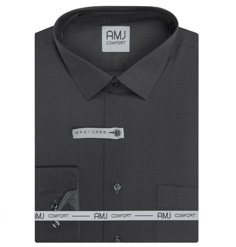 Pánská košile AMJ bavlněná, tmavě šedá kostičkovaná VDSBR1481, dlouhý rukáv, slim fit, vel. 44