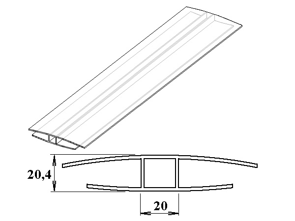 Polykarbonátový H-profil 16 mm 6m PK119-205