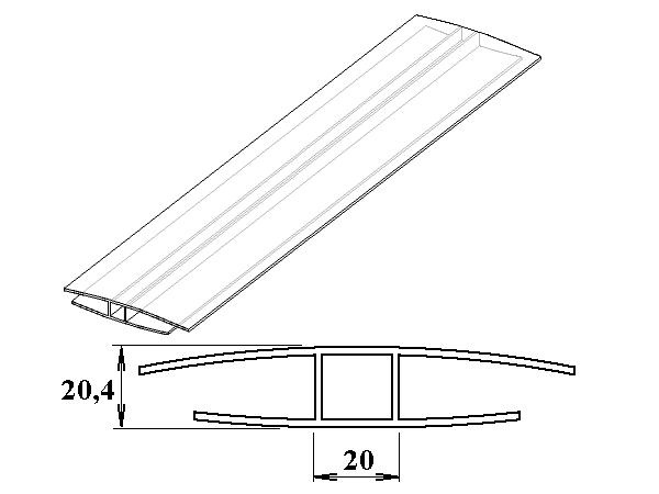 polykarbonátový H-profil 16 mm čirý - VÝPRODEJ 5.80m PK965-490