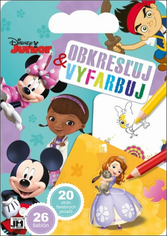 Obkresľuj a vyfarbuj: Disney Junior (26 šablón, 20 strán farebných pozadí) - kniha z kategorie Omalovánky