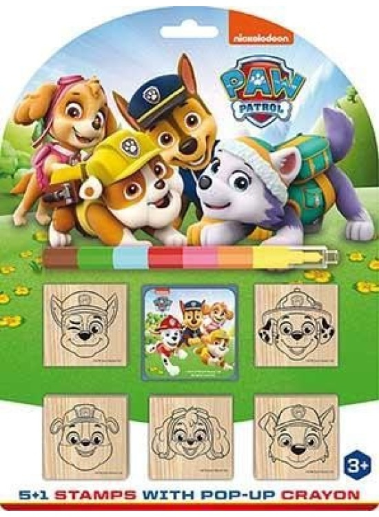 Razítka 5+1 s poduškou dřevěná 5x5cm s voskovkou Tlapková patrola/Paw Patrol na kartě