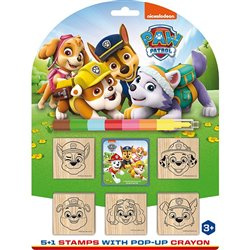 Razítka 5+1 s poduškou dřevěná 5x5cm s voskovkou Tlapková patrola/Paw Patrol na kartě