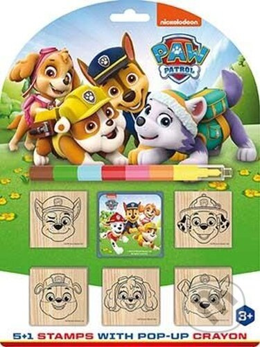 Razítka 5+1 s poduškou dřevěná 5x5cm s voskovkou Tlapková patrola/Paw Patrol na kartě