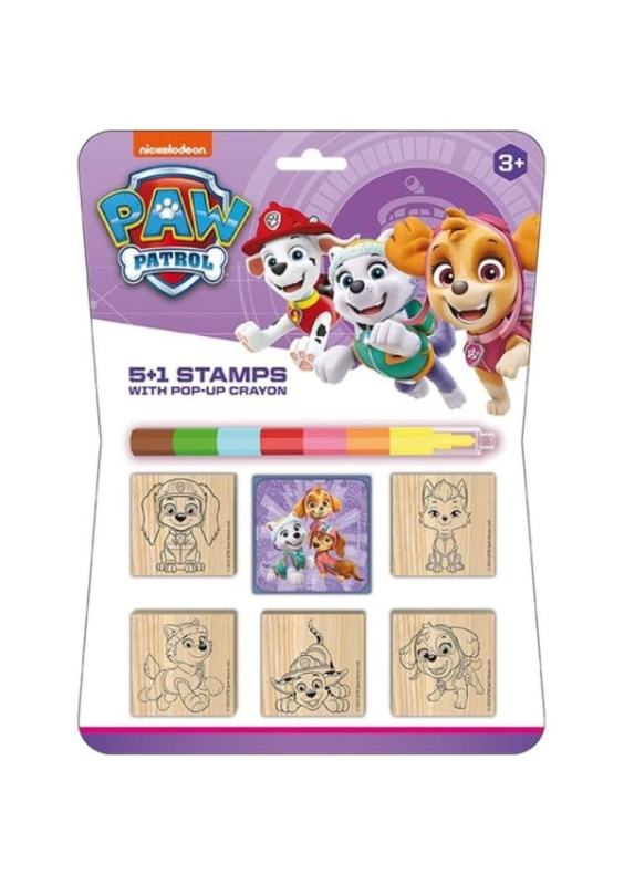 Razítka 5+1 s poduškou dřevěná 5x5cm s voskovkou Tlapková patrola/Paw Patrol na kartě