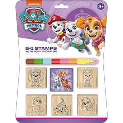 Razítka 5+1 s poduškou dřevěná 5x5cm s voskovkou Tlapková patrola/Paw Patrol na kartě