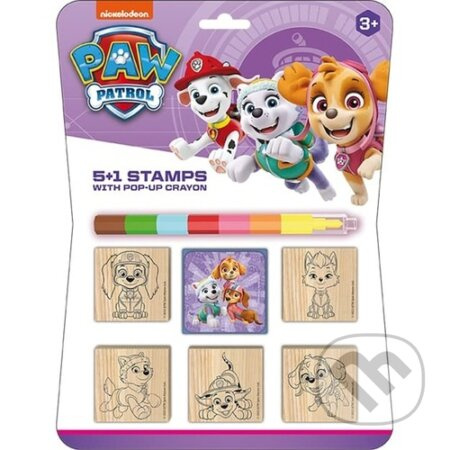 Razítka 5+1 s poduškou dřevěná 5x5cm s voskovkou Tlapková patrola/Paw Patrol na kartě