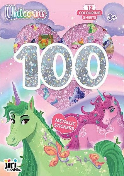 100 metalických samolepek s omalovánkovými listy Jednorožci - kniha z kategorie Omalovánky, vystřihovánky, papír