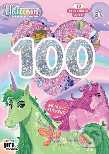 100 metalických samolepek s omalovánkovými listy Jednorožci - kniha z kategorie Omalovánky, vystřihovánky, papír