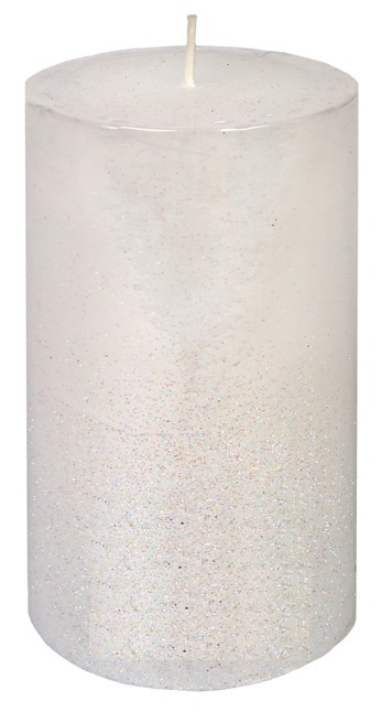 Svíčka válec s bílým flitrem 70x130 mm Anděl Přerov s.r.o.