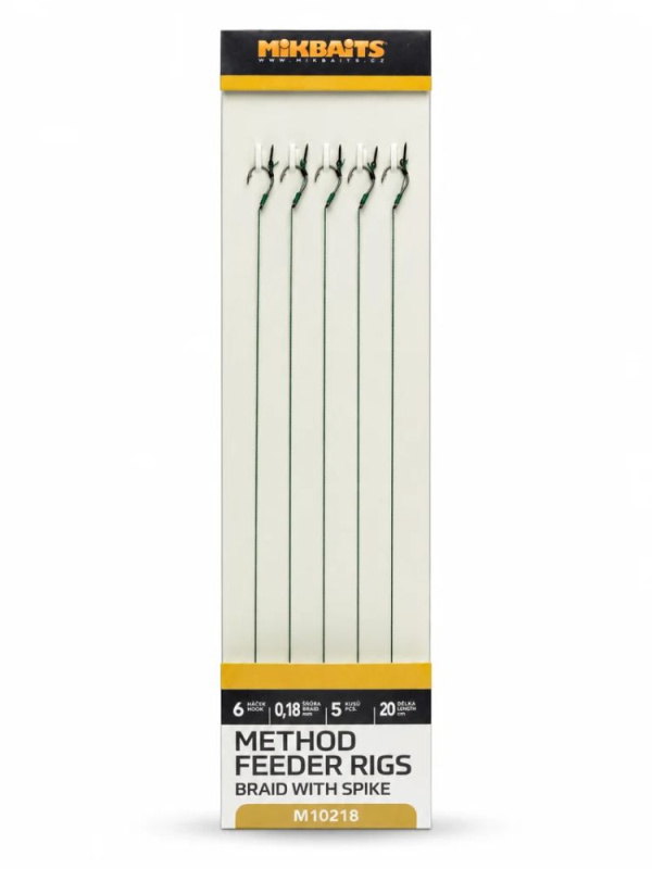 Mikbaits method feeder návazce z pletené šňůrky s hrotem 5 ks - velikost háčku 6