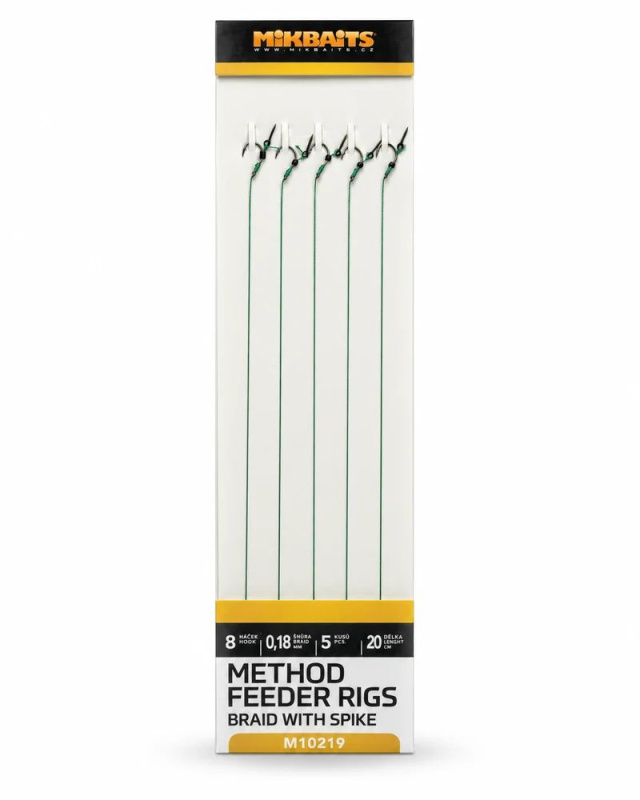 Mikbaits method feeder návazce z pletené šňůrky s hrotem 5 ks - velikost háčku 8