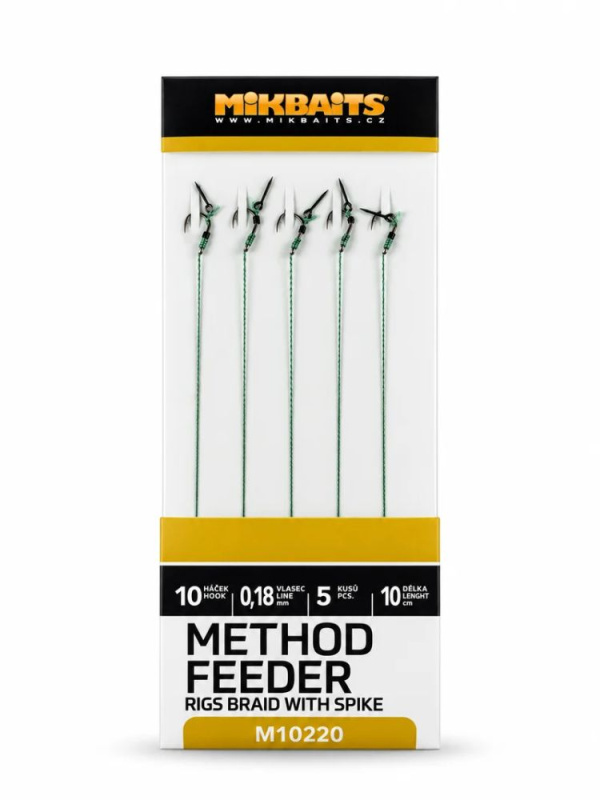 Mikbaits method feeder návazce z pletené šňůrky s hrotem 5 ks - velikost háčku 10