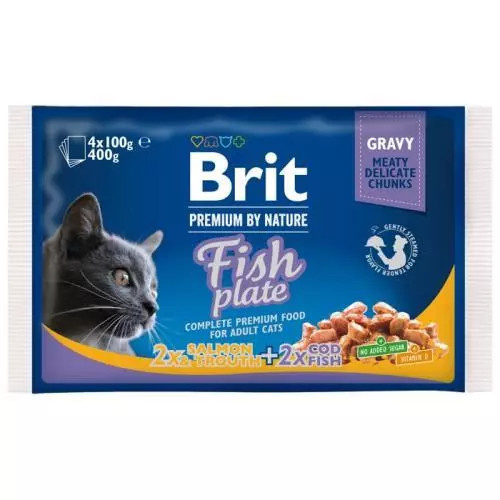 Brit Premium Cat kapsa Fish Plate 400 g (4x100 g)
