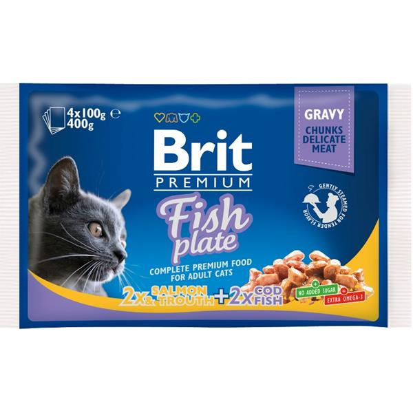 Brit Premium Cat kapsa Fish Plate 400 g (4x100 g)