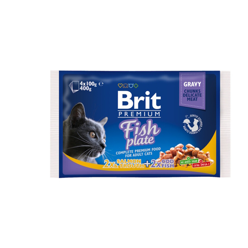 Brit Premium Cat kapsa Fish Plate 400 g (4x100 g)