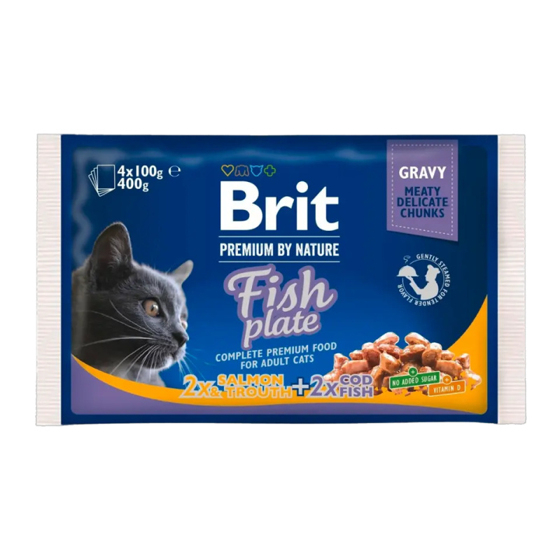 Brit Premium Cat kapsa Fish Plate 400 g (4x100 g)