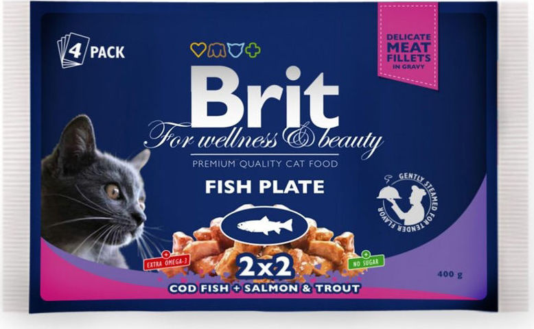 Brit Premium Cat kapsa Fish Plate 400 g (4x100 g)