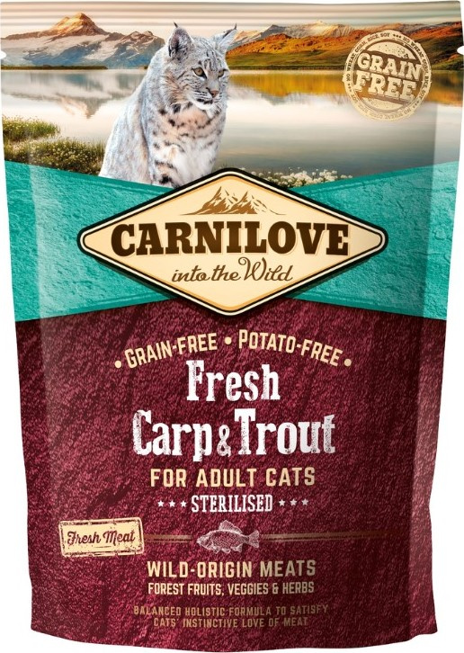 Carnilove Cat krmivo bez obilovin pro dospělé kastrované kočky kapr, pstruh a losos, 400 g