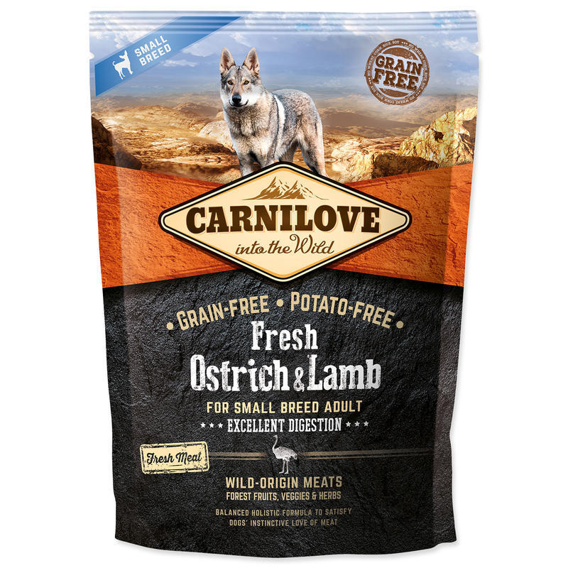 Carnilove Dog krmivo bez obilovin pro dospělé psy malých plemen s pštrosím a jehněčím, 1,5kg