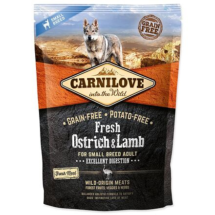 Carnilove Dog krmivo bez obilovin pro dospělé psy malých plemen s pštrosím a jehněčím, 1,5kg