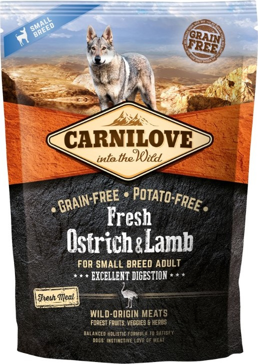 Carnilove Dog krmivo bez obilovin pro dospělé psy malých plemen s pštrosím a jehněčím, 1,5kg