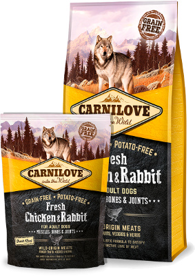 CARNILOVE Fresh Chicken & Rabbit Muscles, Bones & Joints for Adult dogs 12 kg