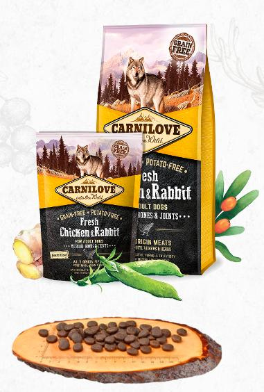 CARNILOVE Fresh Chicken & Rabbit Muscles, Bones & Joints for Adult dogs 12 kg
