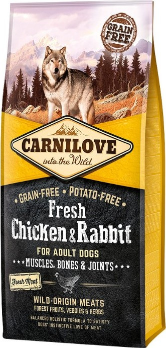 CARNILOVE Fresh Chicken & Rabbit Muscles, Bones & Joints for Adult dogs 12 kg