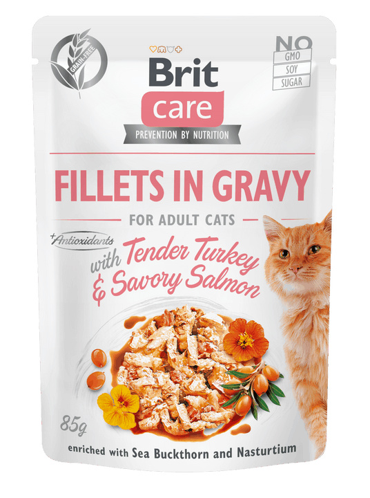 Brit Care Cat Fillets in Gravy Turkey&Salmon 85 g