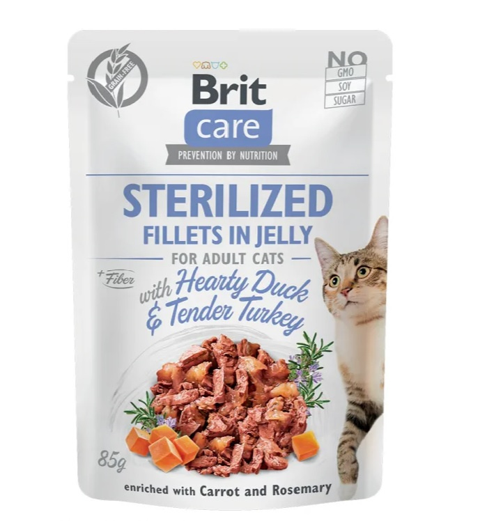 Brit Care Cat Fillets in Jelly Steril Duck&Turkey 85 g