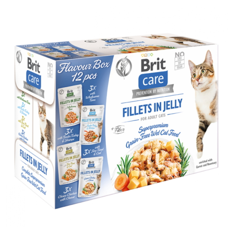 Brit Care Cat Kapsička pro kočky filety v želé MULTIPACK 4x3 ks, 1020 g