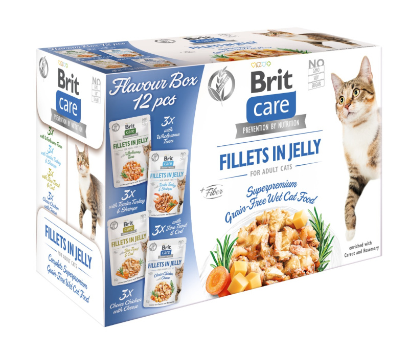 Brit Care Cat Kapsička pro kočky filety v želé MULTIPACK 4x3 ks, 1020 g