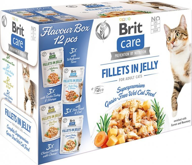 Brit Care Cat Kapsička pro kočky filety v želé MULTIPACK 4x3 ks, 1020 g