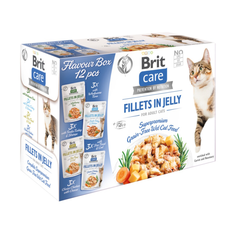 Brit Care Cat Kapsička pro kočky filety v želé MULTIPACK 4x3 ks, 1020 g