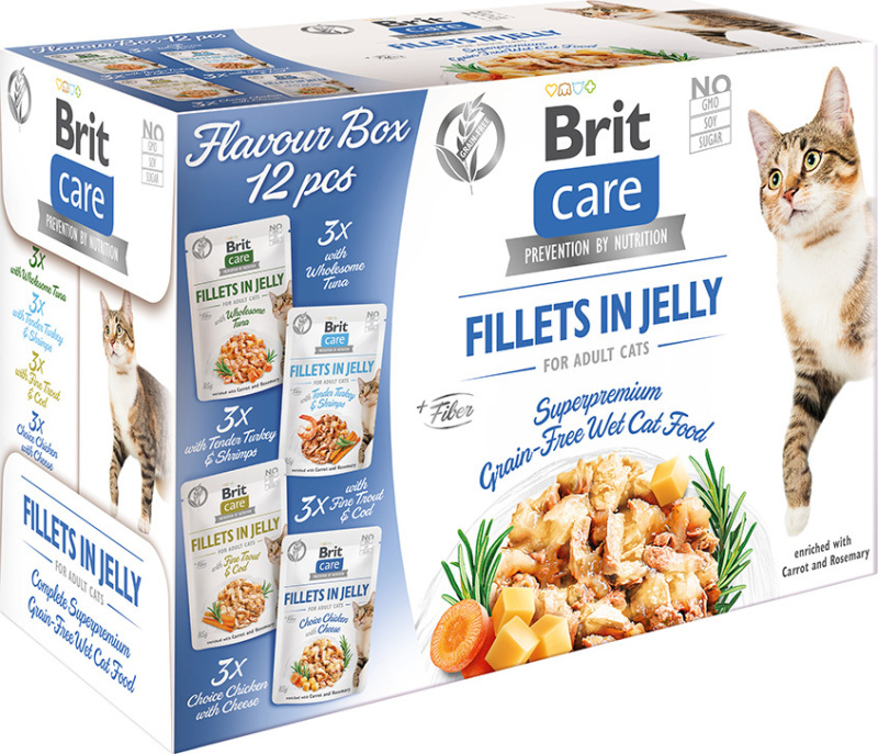Brit Care Cat Kapsička pro kočky filety v želé MULTIPACK 4x3 ks, 1020 g